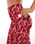 Red abstract flower breathable waistband capris