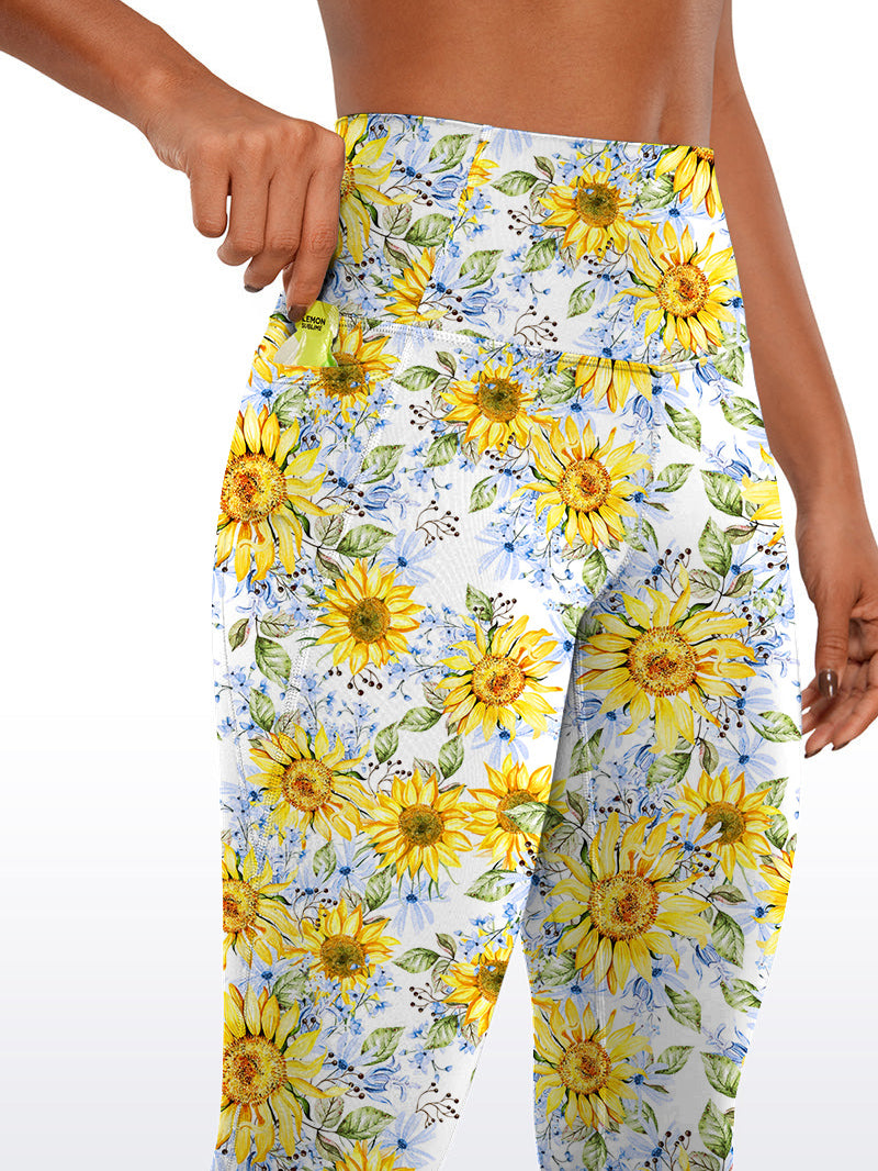 Flower watercolor sunflower yellow and blue leggings