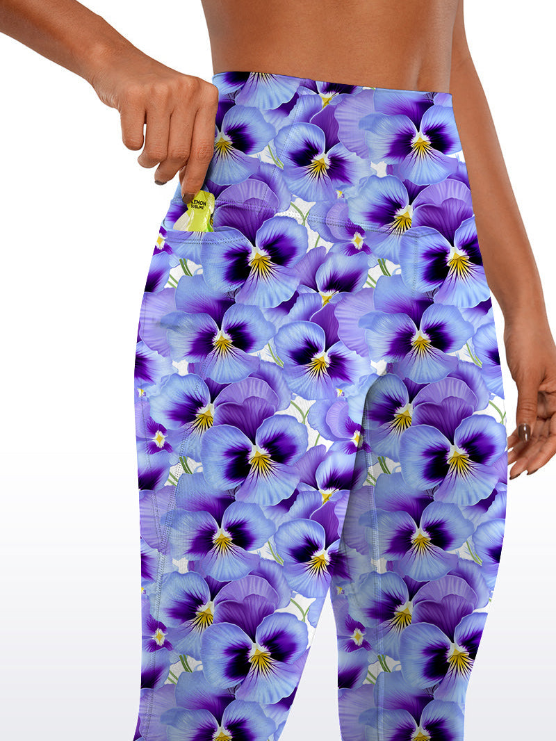 Flowers pansies seamless pattern leggings