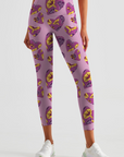 Flower purple heart-shaped trumpet print leggings