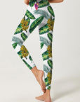 Botanical green leaves banana print leggings