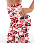 Red lip print breathable waistband capris