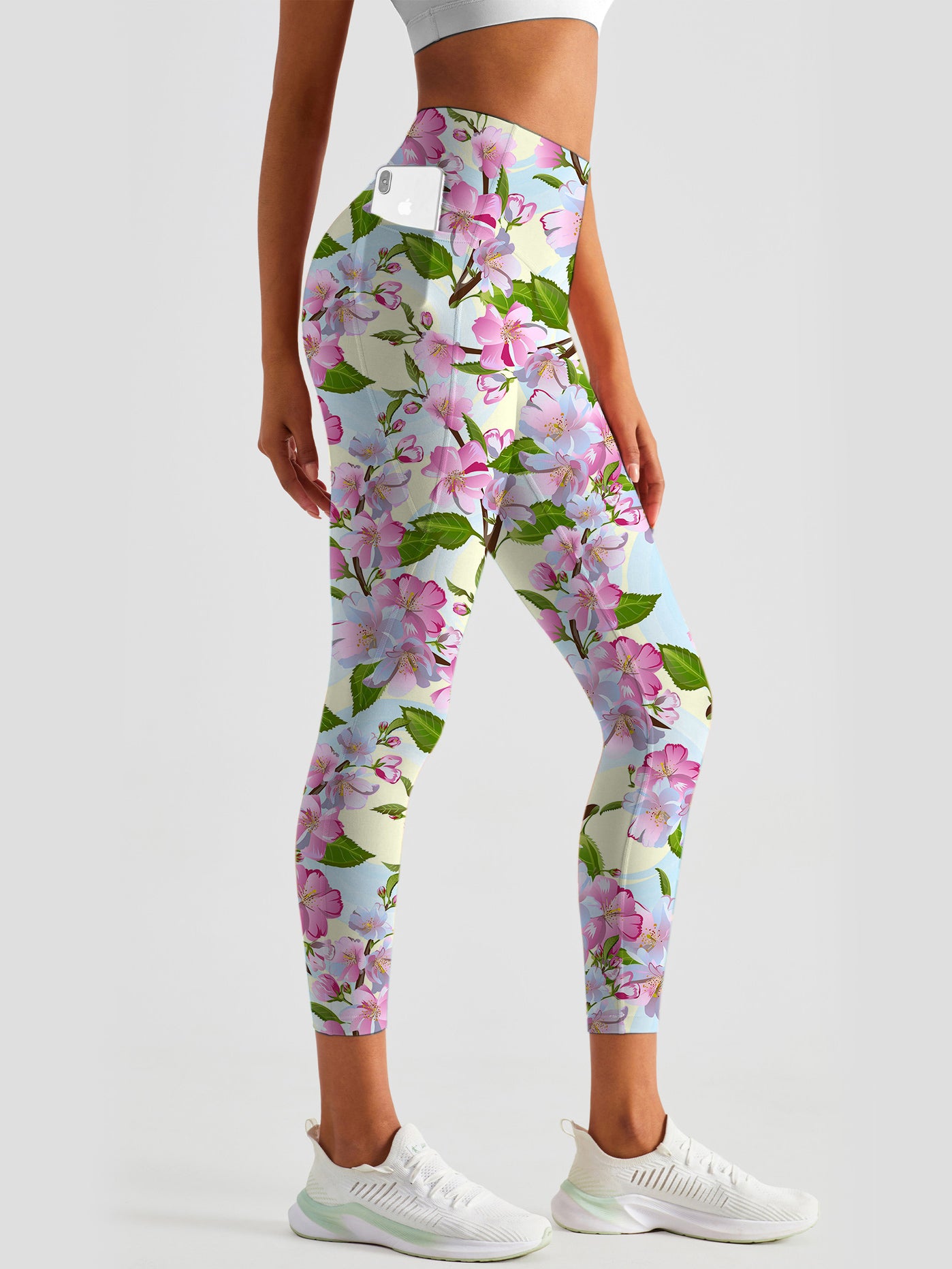 Flower apple-tree flowers seamless pattern blossom leggings