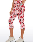 Red lip print breathable waistband capris