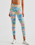 Botanical colorful tropical print with palm trees leggings
