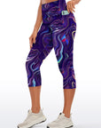 Purple fluid art pattern waistband capris