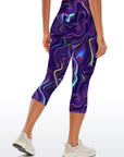 Purple fluid art pattern waistband capris