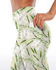 Flower white lily green wheat watercolor capris