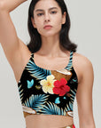 Botanical tropical coconut with leaves and flowers tank tops