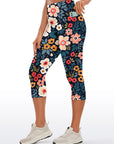 Flower big and small colorful flower dark capris