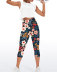 Flower big and small colorful flower dark capris
