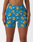 Fruit mango flower blue shorts