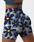 Cartoon cute flowers blue shorts