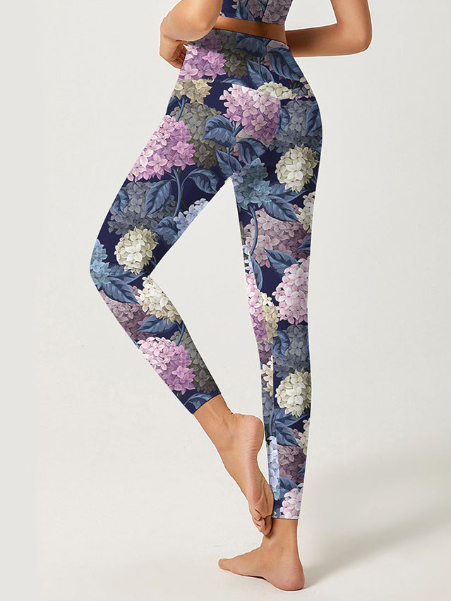 Flower multicolor hydrangeas dark leggings
