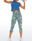 Flower big and small wildflower blue yoga capris