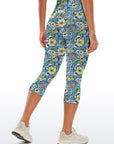 Flower big and small wildflower blue yoga capris