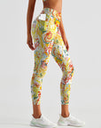 Blooming flower colorful hand painted yellow leggings