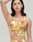 Blooming flower colorful hand painted yellow tank tops