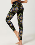 Violets flower embroidery seamless pattern leggings
