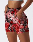 Flower red watercolor peony flare shorts