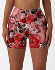 Flower red watercolor peony flare shorts