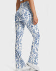 Flower blue lily of the valley rose tulip leaves print flare leggings