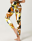 Animal abstract cat flowers patchwork leggings