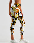 Animal abstract cat flowers patchwork leggings