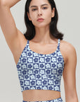 Flower blue and white plaid flower tank tops