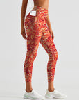 Flower abstract curly floral endless red leggings