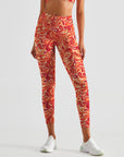 Flower abstract curly floral endless red leggings