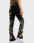Flower green chinese embroided artistic detailed flare leggings