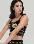 Flower green chinese embroided artistic detailed tank tops