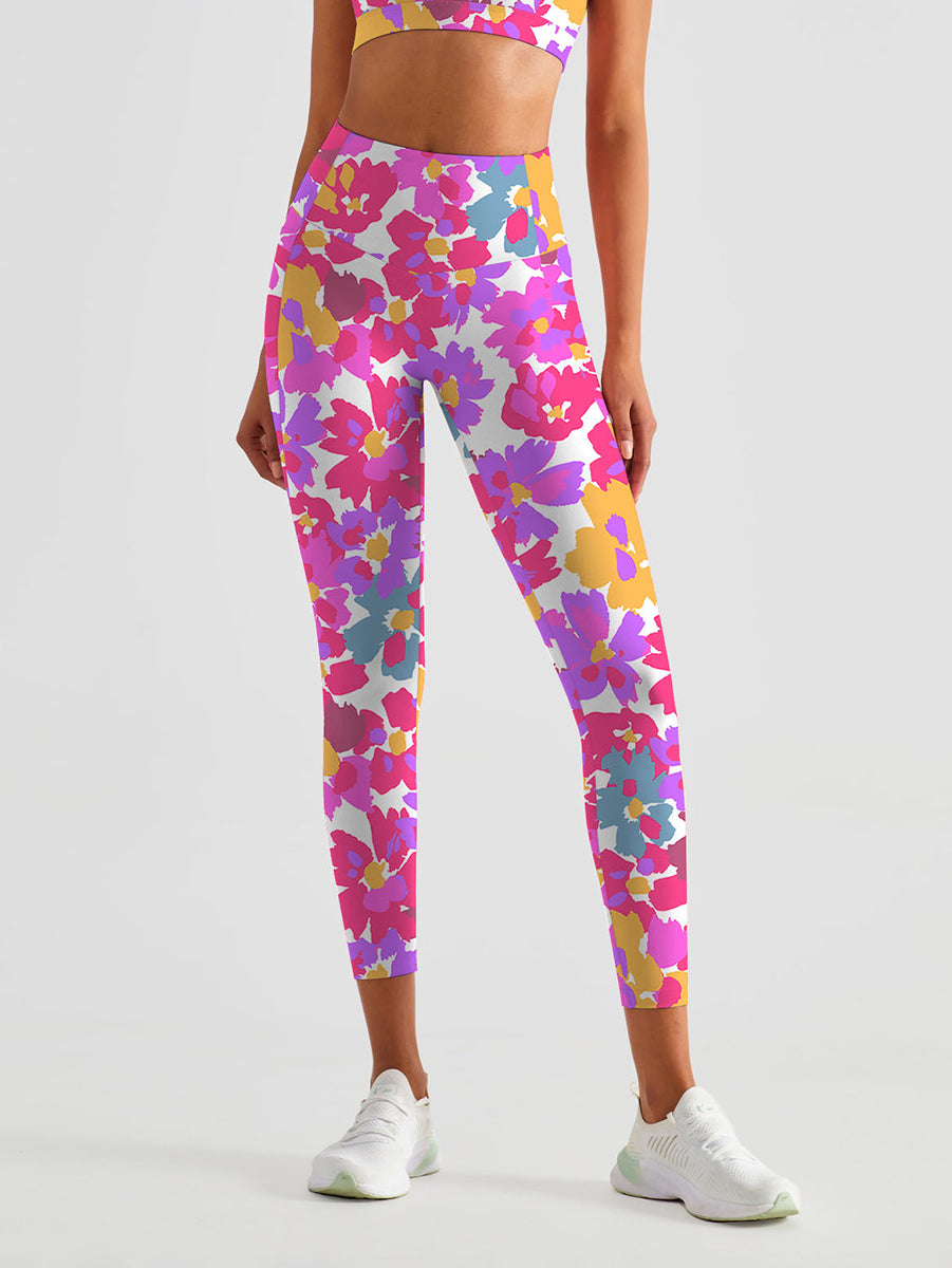 Watercolor pink graphic large scale flower leggings