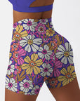 Flower hand drawn groovy breathable waistband shorts