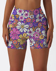 Flower hand drawn groovy breathable waistband shorts