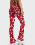 Red abstract flower breathable waistband flare leggings