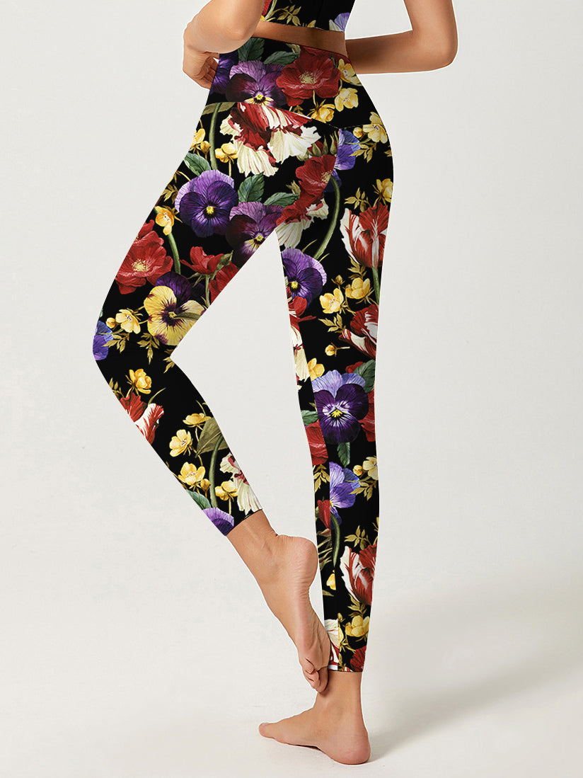 Flower watercolor peonies and pansy leggings