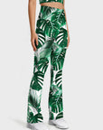 Botanical watercolor tropical green palm leaves monstera flare leggings