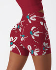 Flower painted line flowers red shorts