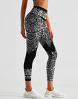 Black and white mandala lace pattern leggings