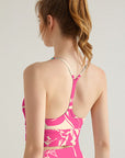 Flower pink peony lace tank tops