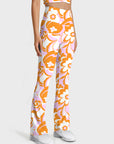 Flower orange floral swirl ribbed flare leggings