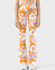 Flower orange floral swirl ribbed flare leggings