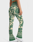 Botanical chinese style green flowers and birds flare leggings