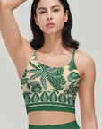 Botanical chinese style green flowers and birds tank tops