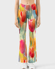 Flowers mixed color tulip watercolor paint flare leggings