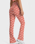 Art coral and pink fabric seamless flare leggings