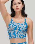Hollow flower graphic blue tank tops