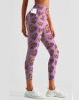 Flower purple heart-shaped trumpet print leggings
